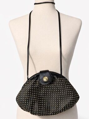 Vintage 80s leather studded Park Avenue Int. Soft Crossbody bag. Gold hardware